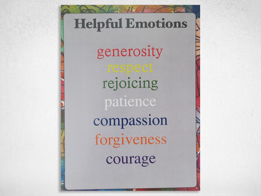 letter-sized card with helpful emotions printed on front.
