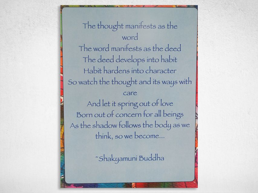 letter-sized card with buddha quotes printed on front.